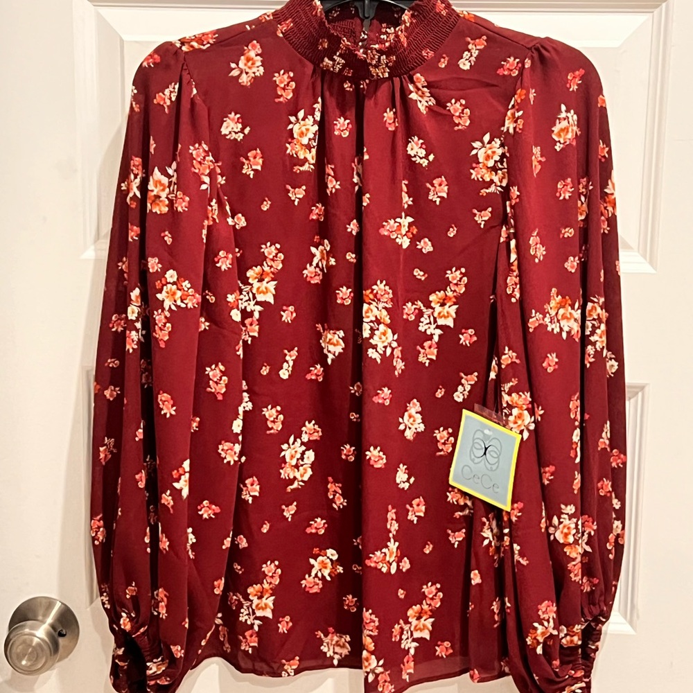 Maroon floral top with fuller sleeves